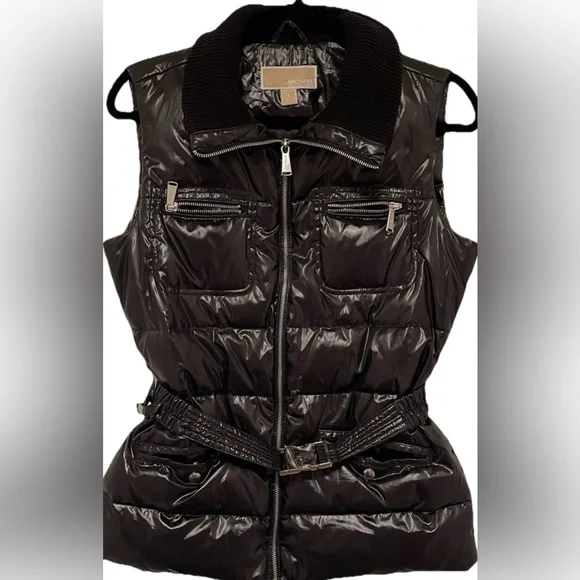 Michael‎ Kors Black Belted Puffer Vest Zip Quilted Gorpcore City Chic Large - Picture 2 of 14